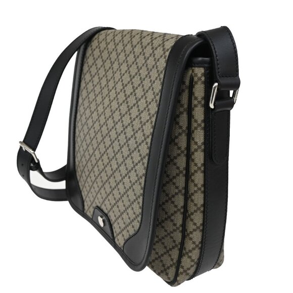 GUCCI Logo Diamante Shoulder Crossbody Bag PVC Leather Black Brown SHW - Picture 4 of 16